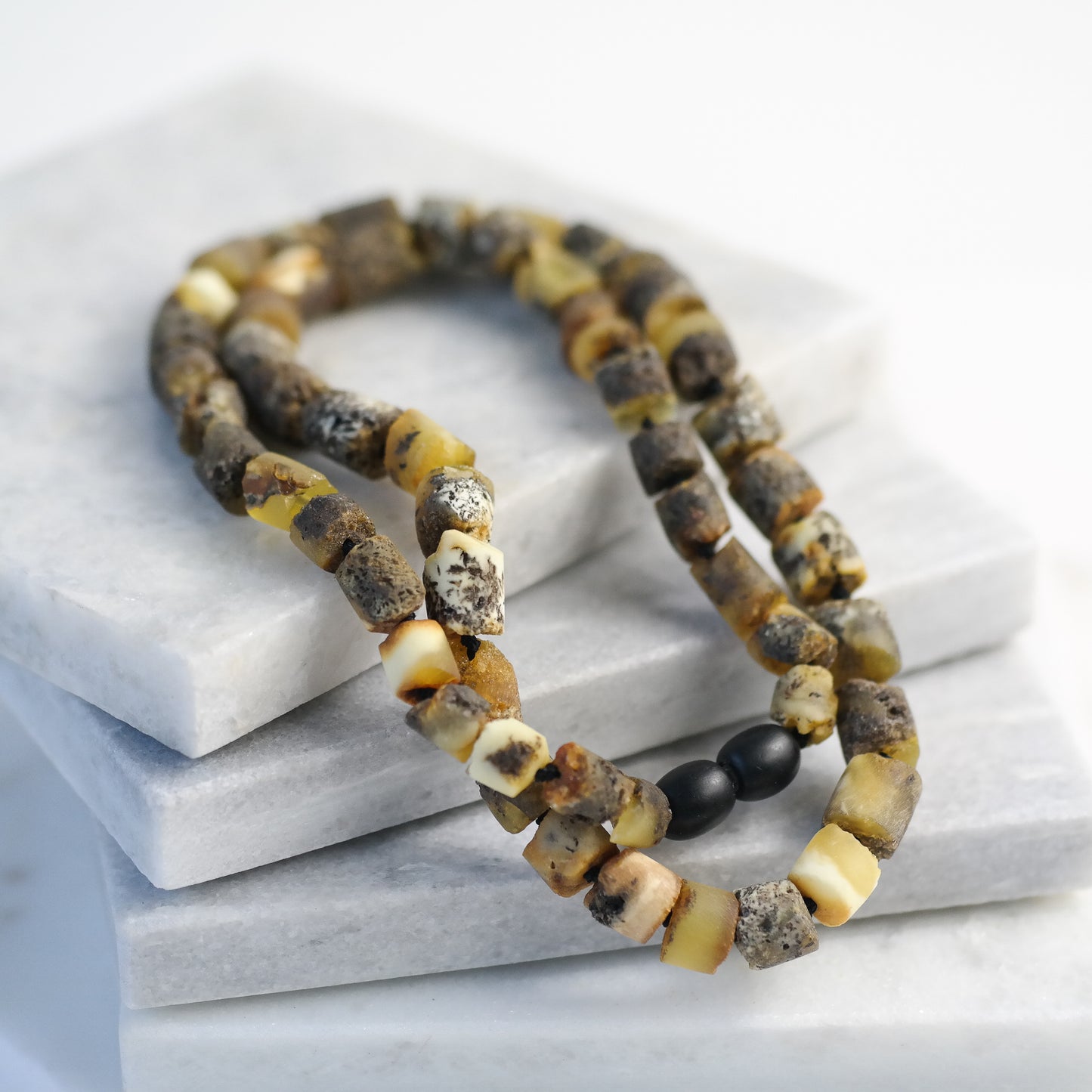 Raw green Baltic amber necklace for men and women