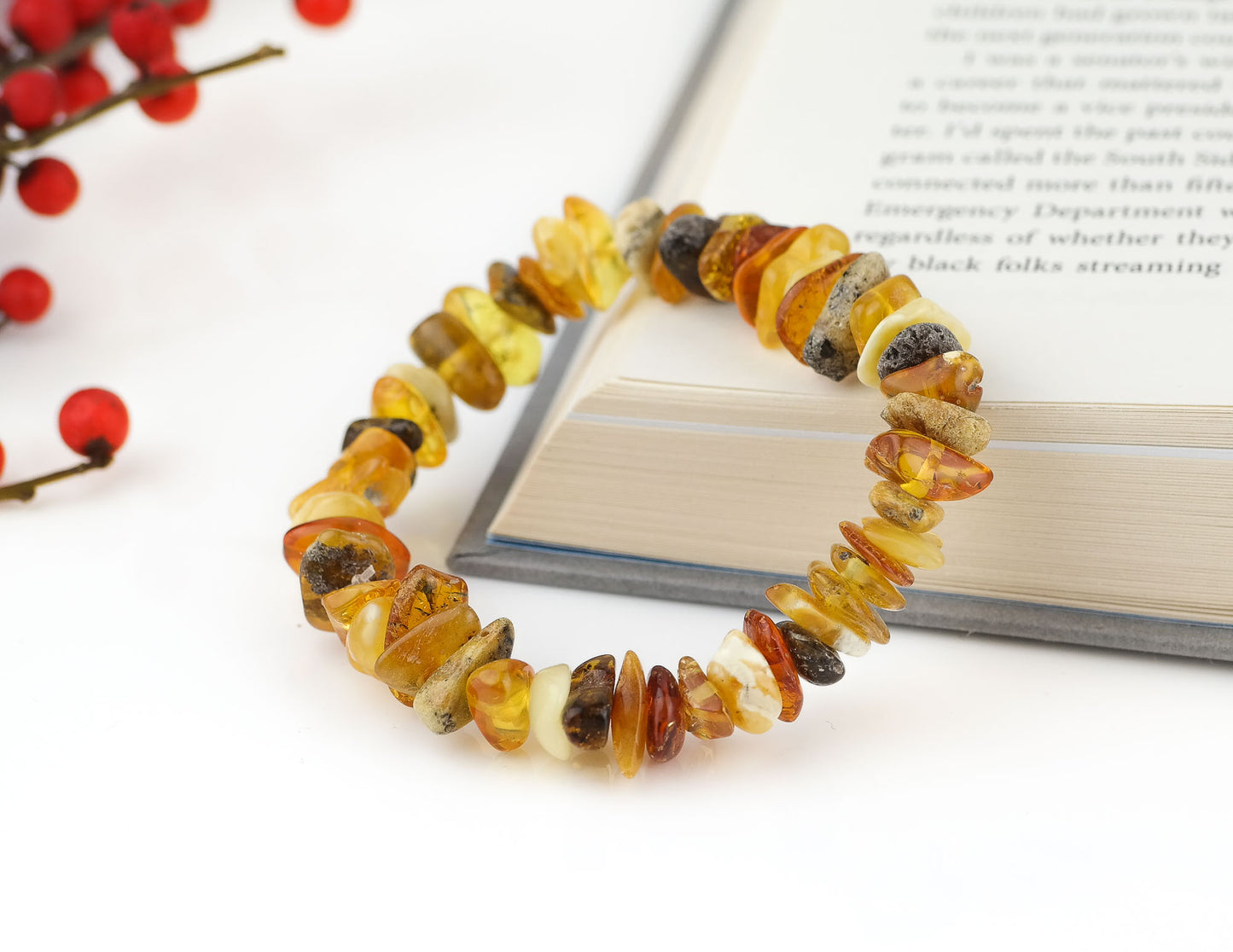 Colourful chip style amber bracelets