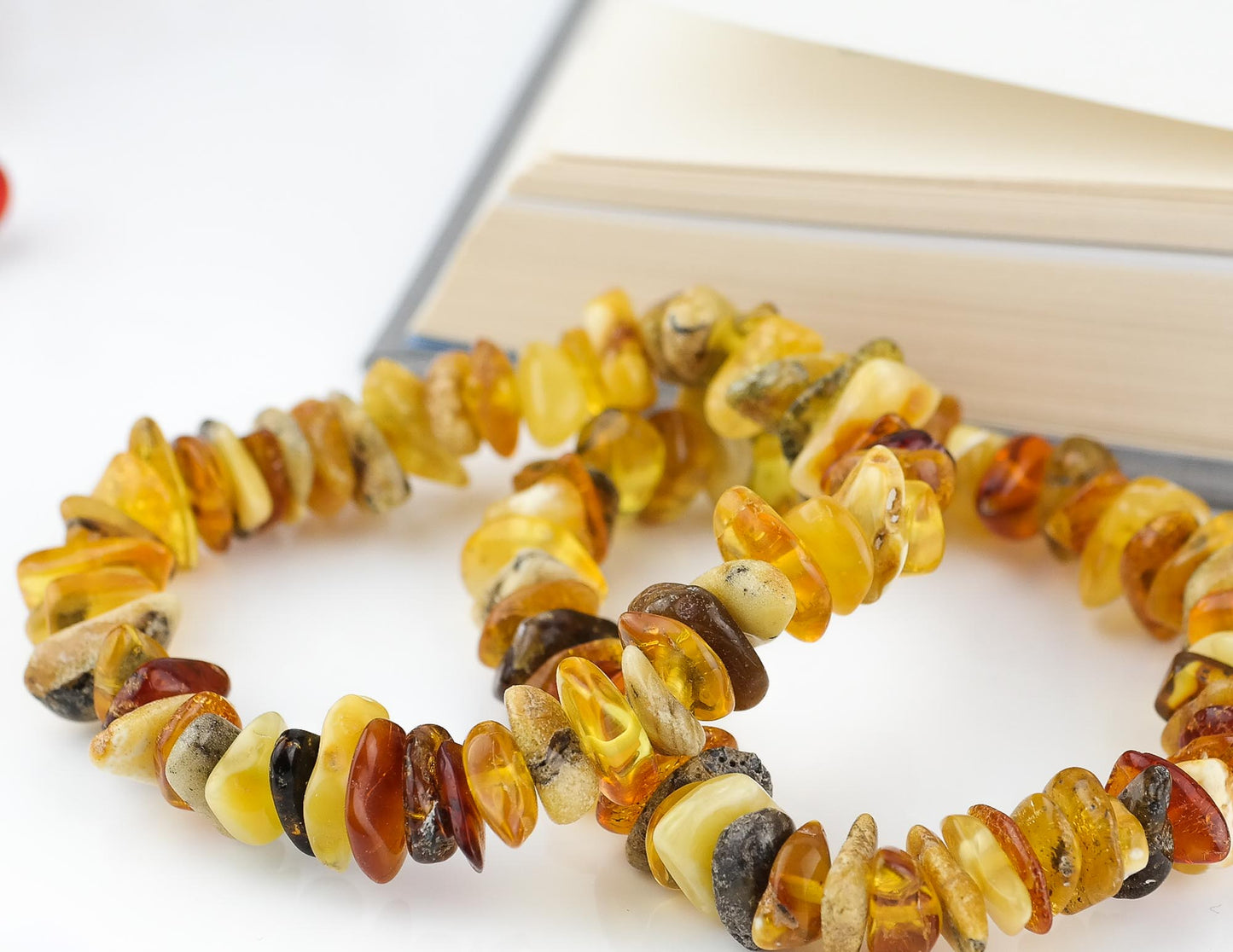 Colourful chip style amber bracelets