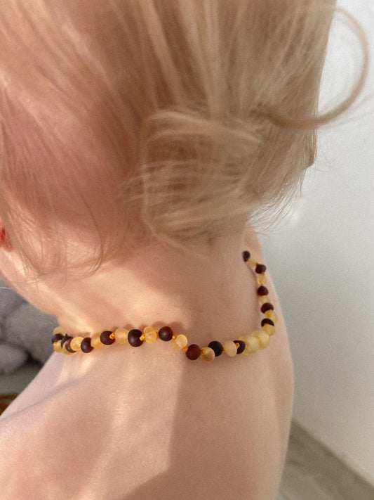 Raw natural amber necklace for kids