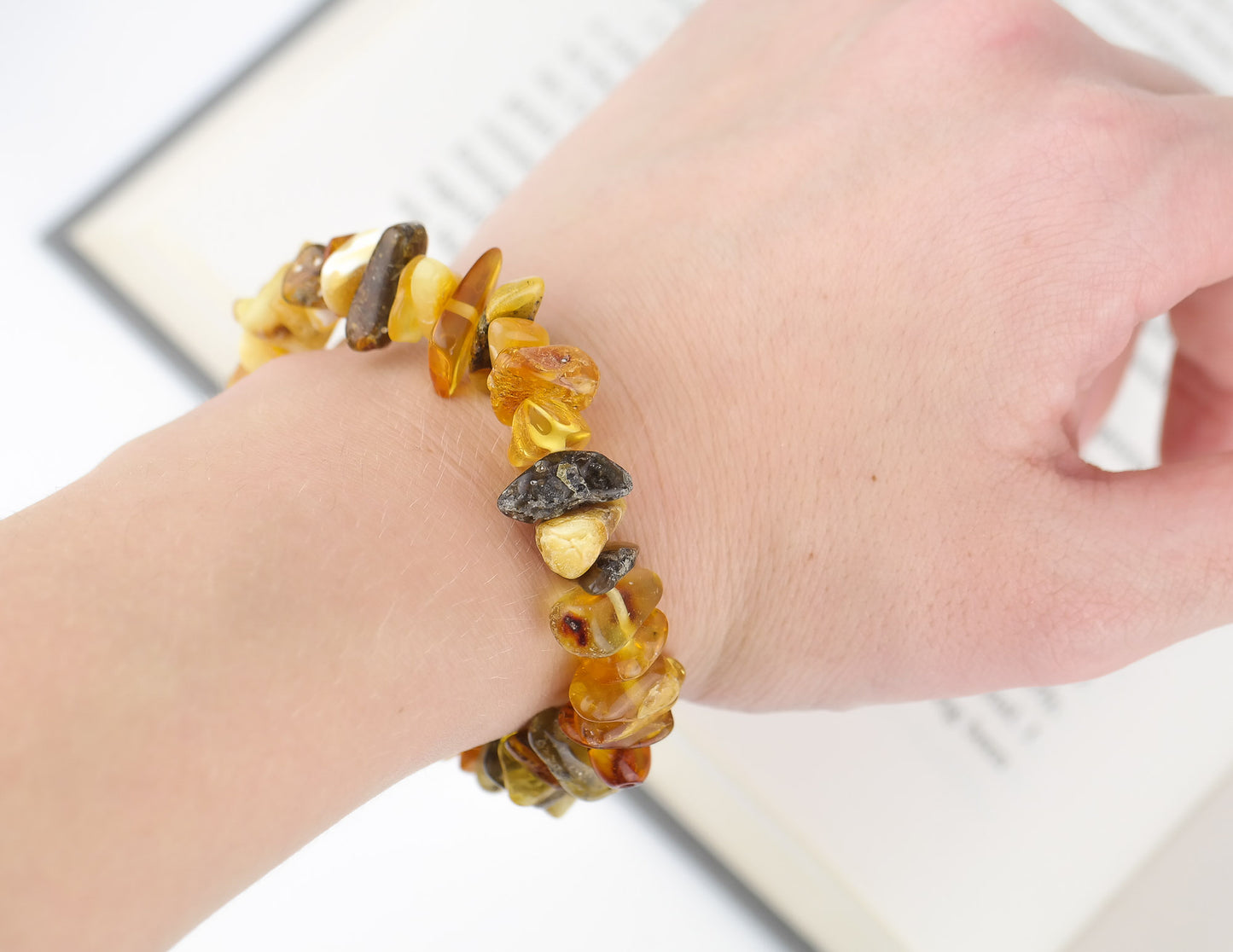 Colourful chip style amber bracelets