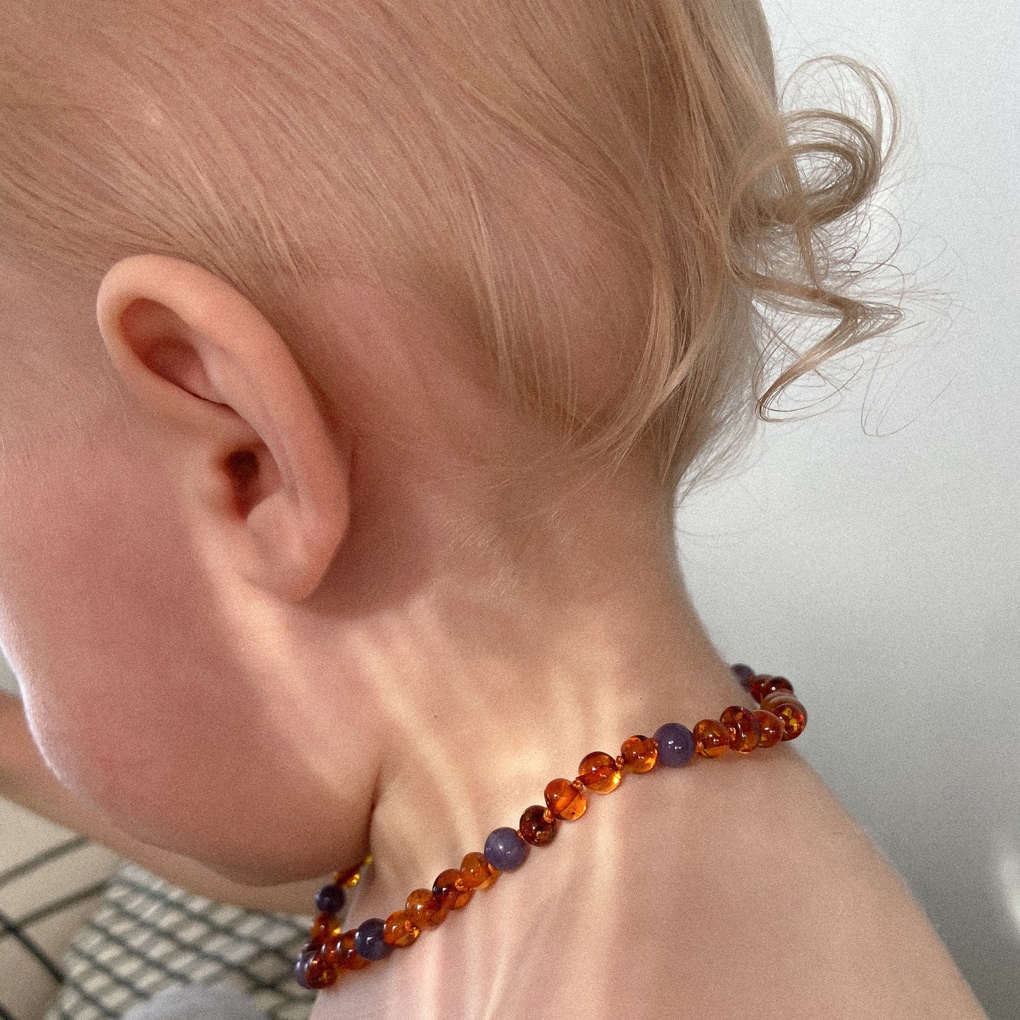 Amber kids necklaces with amethyst