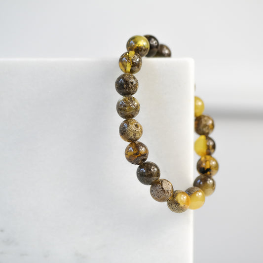 Green natural amber, unisex bracelet