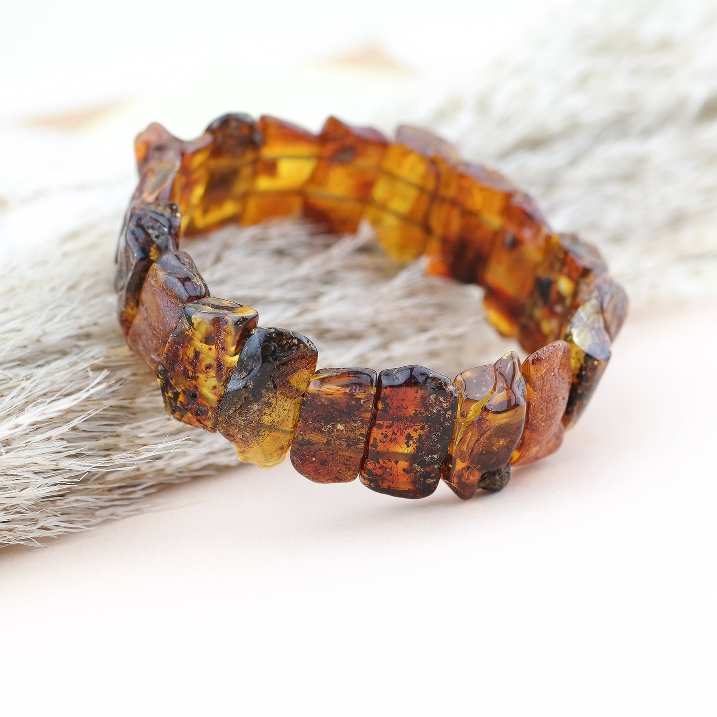 Unique natural cognac amber bracelet for men and women