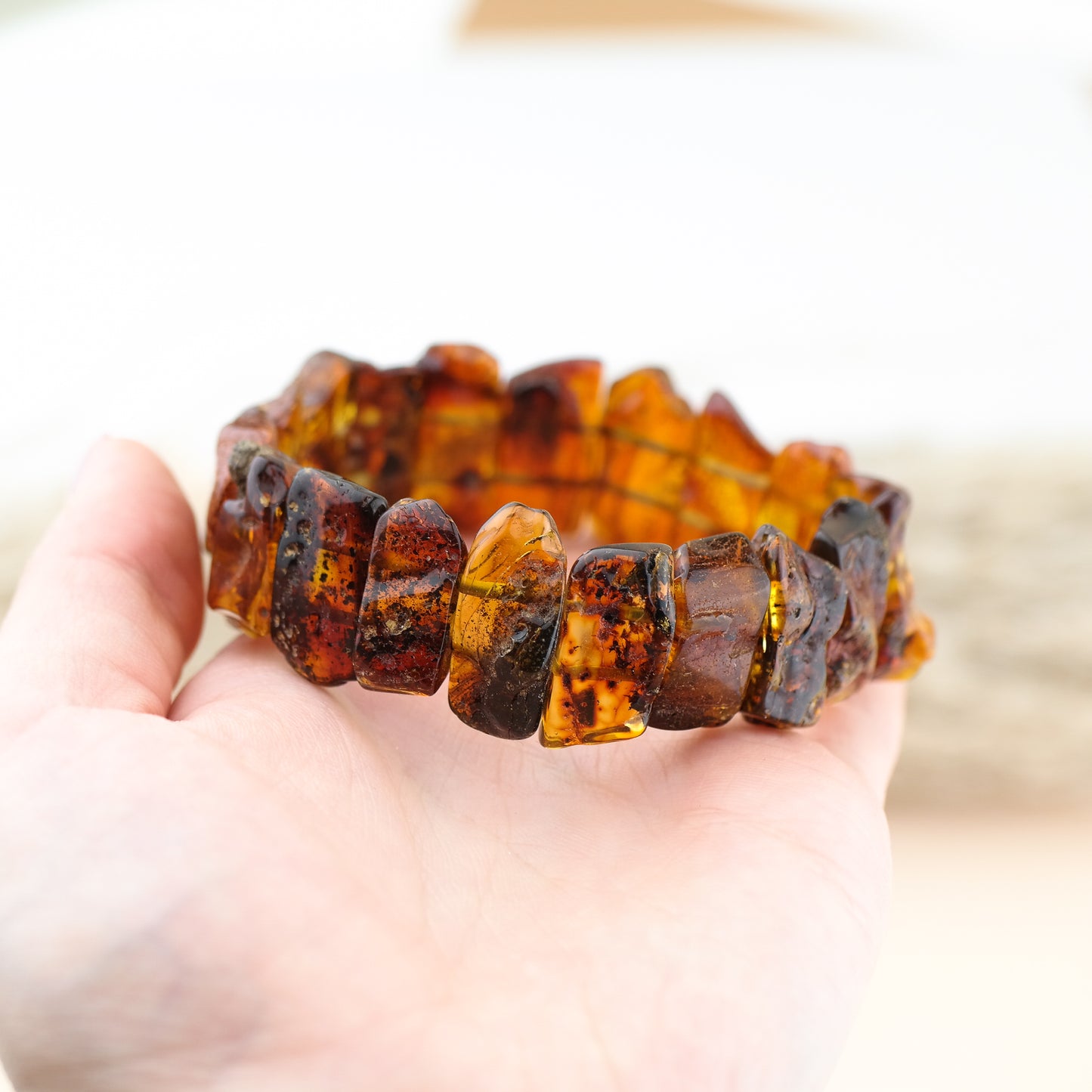 Unique natural cognac amber bracelet for men and women