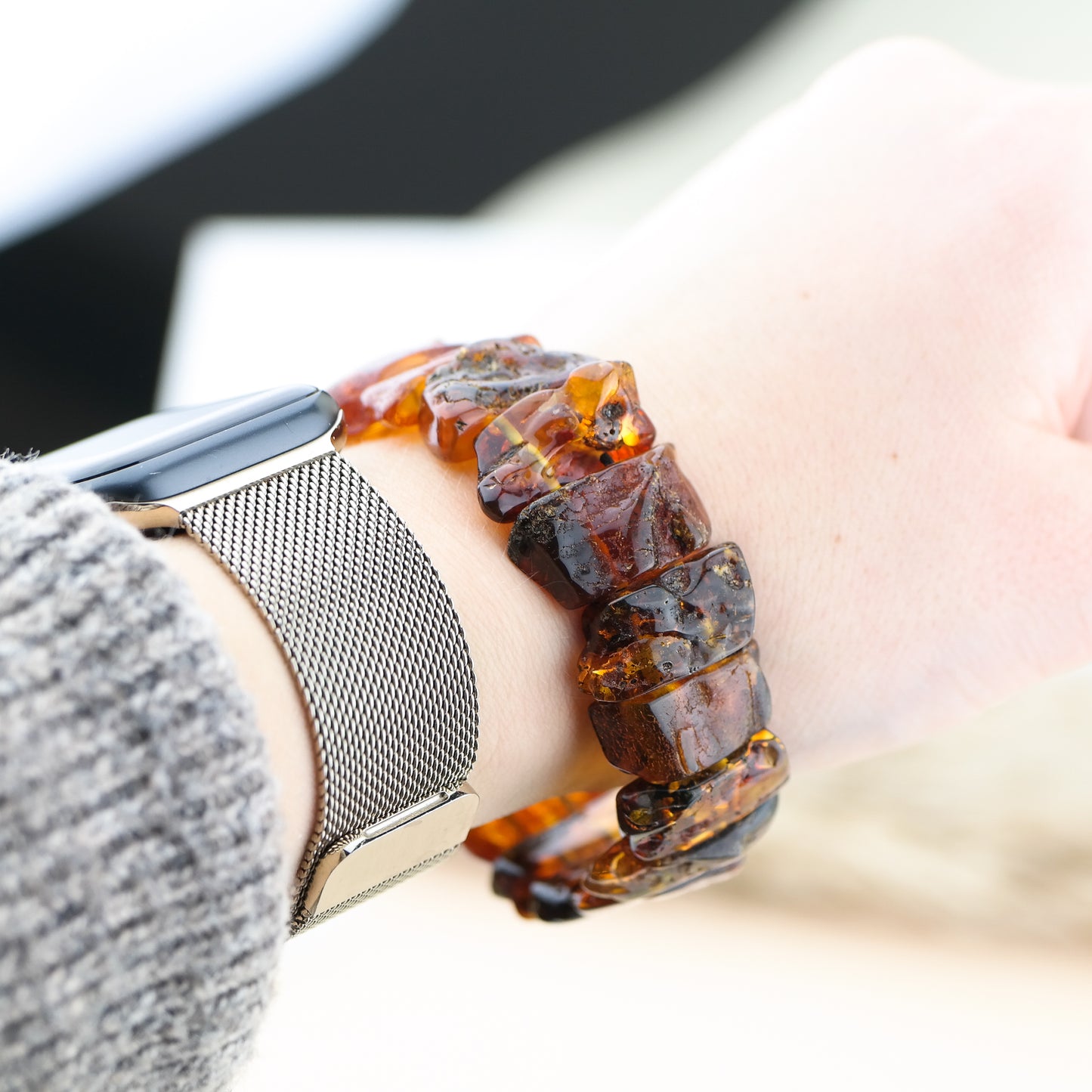 Unique natural cognac amber bracelet for men and women