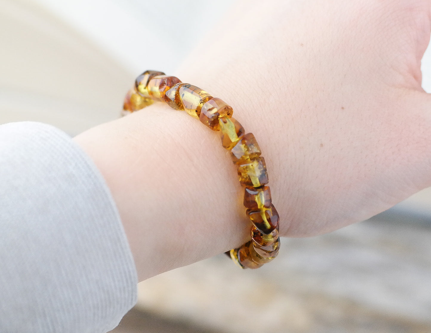 Light green Baltic amber bracelet for men and women