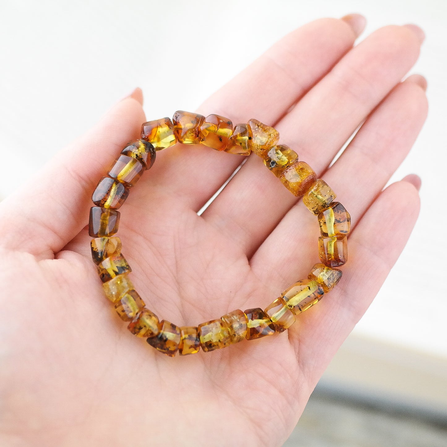 Light green Baltic amber bracelet for men and women