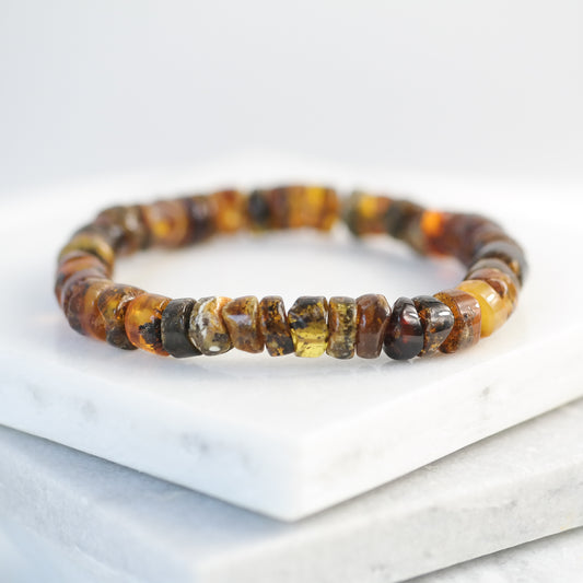 Green cognac Baltic amber bracelet for men and women