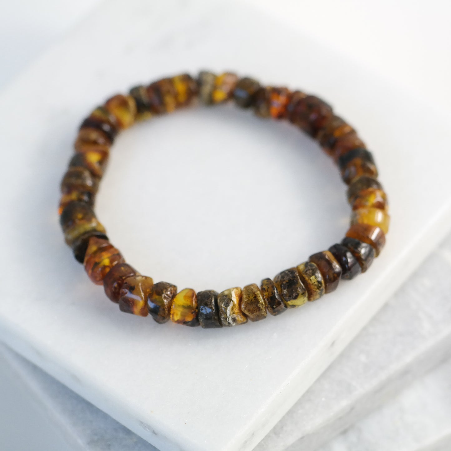 Green cognac Baltic amber bracelet for men and women