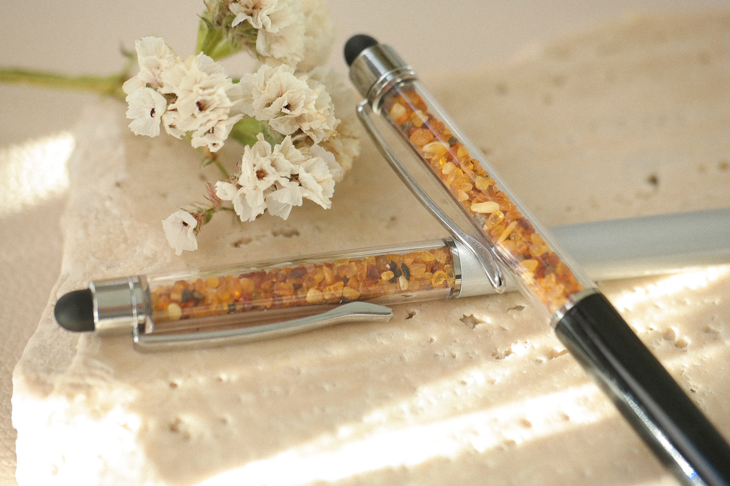 Ballpoint pen with natural Baltic amber and custom engraving | Boss or teacher gift