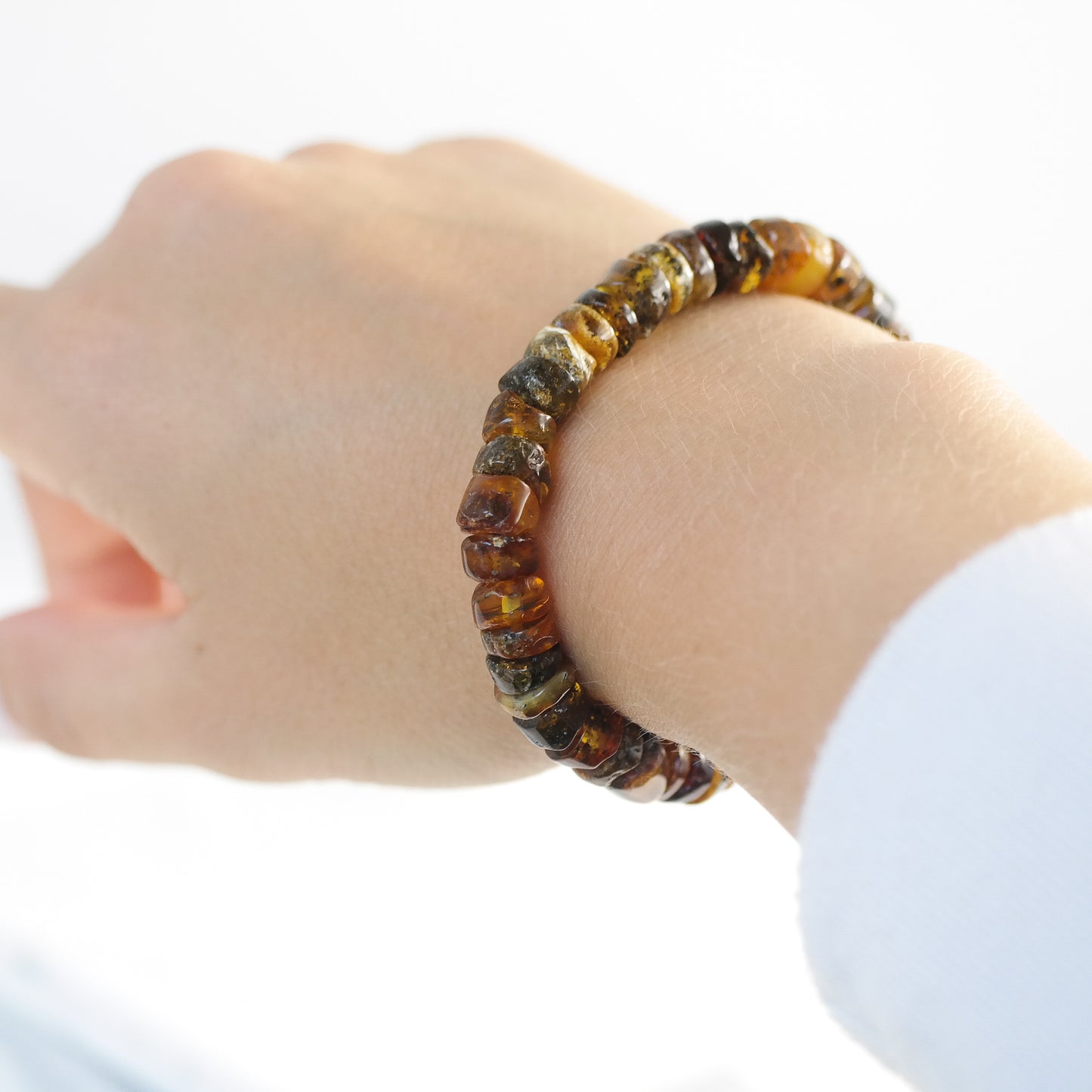 Green cognac Baltic amber bracelet for men and women