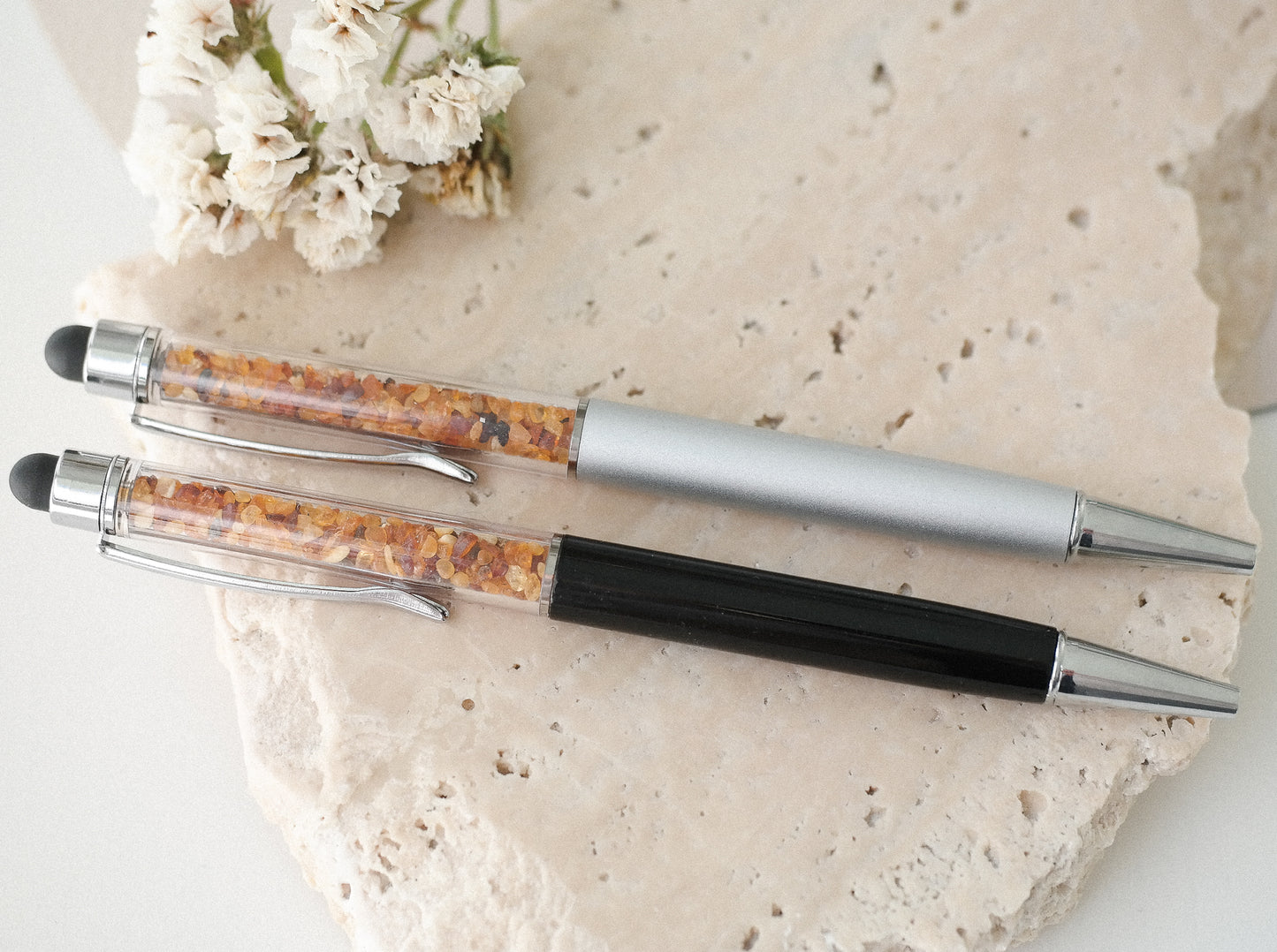 Ballpoint pen with natural Baltic amber and custom engraving | Boss or teacher gift