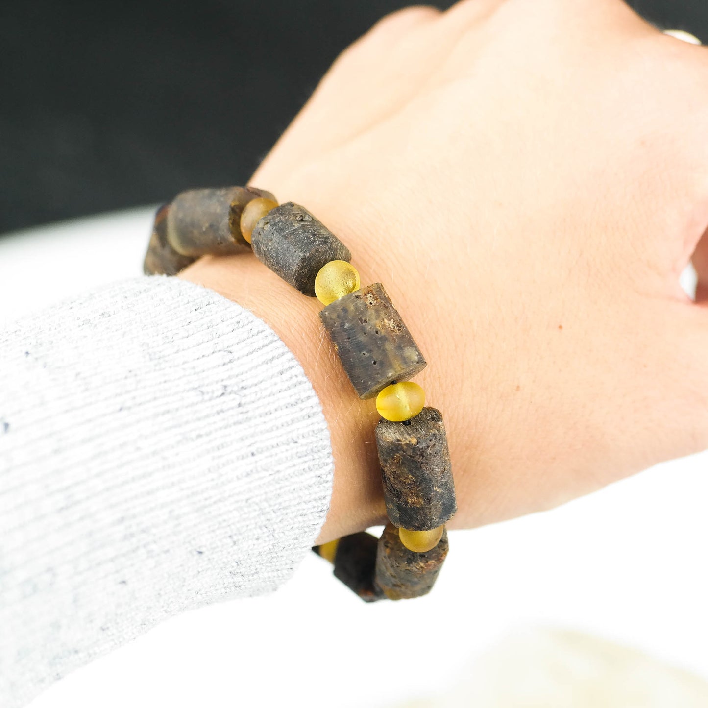 Statement green amber bracelet for men