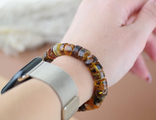 Statement green amber, unisex bracelet