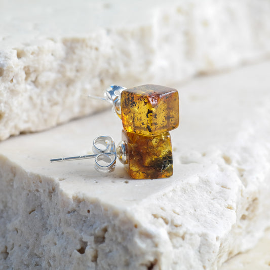 Chic square stud Baltic amber earrings