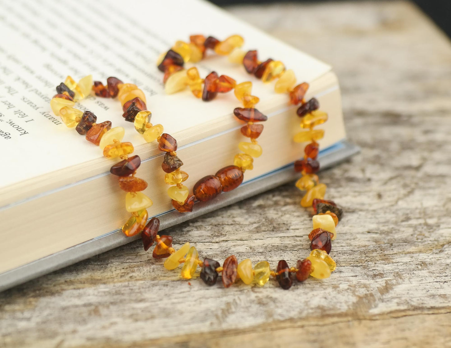 Handmade natural Baltic amber chokers from chip style beads