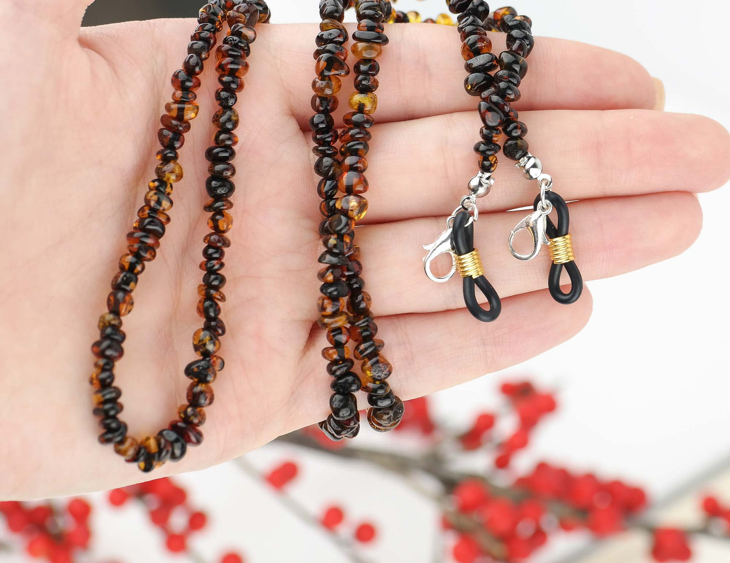 Sunglasses chain from natural Baltic amber beads