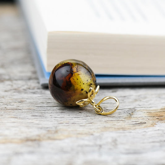 Gold plated natural Baltic amber pendant