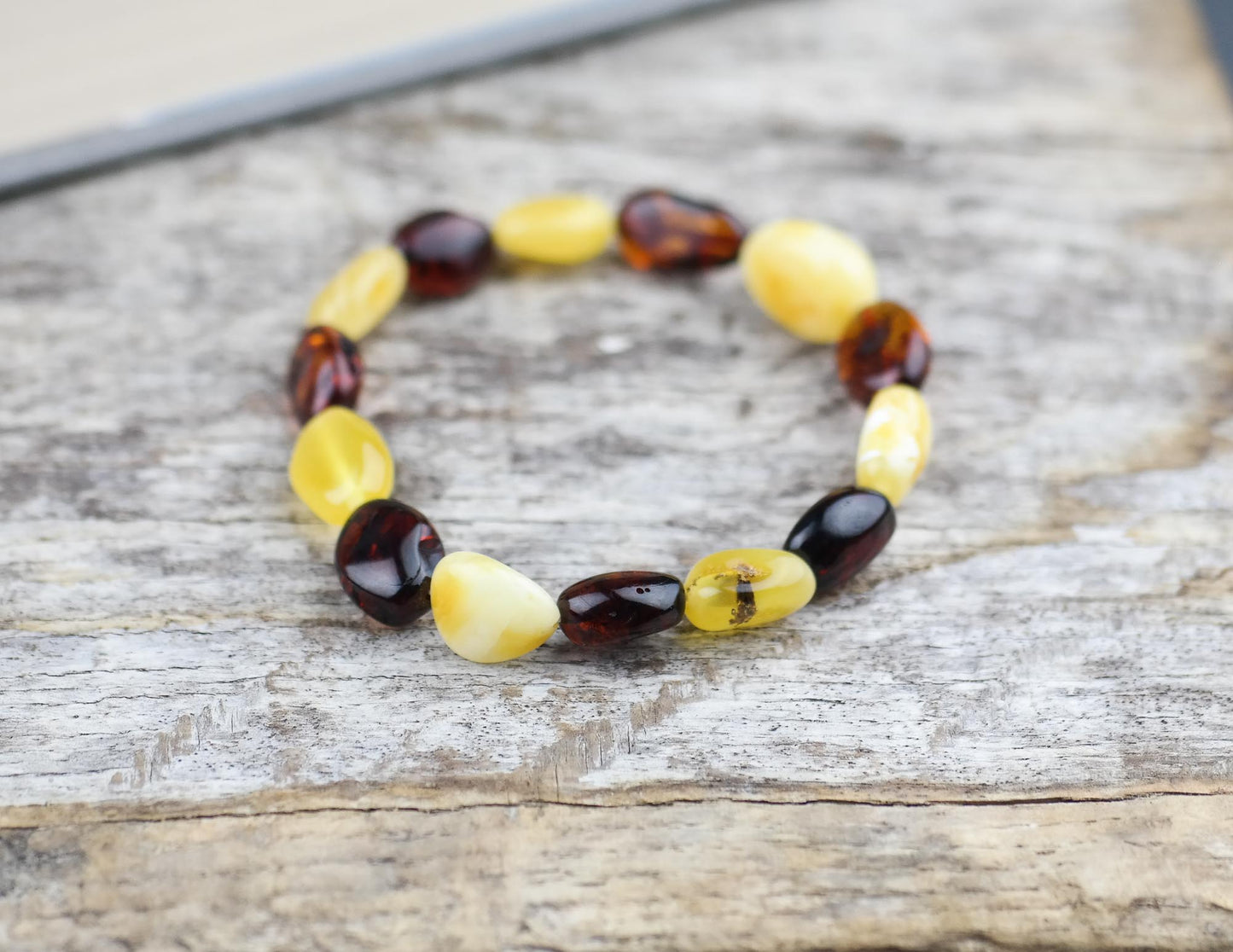 Natural Baltic amber bracelet from bean shaped beads