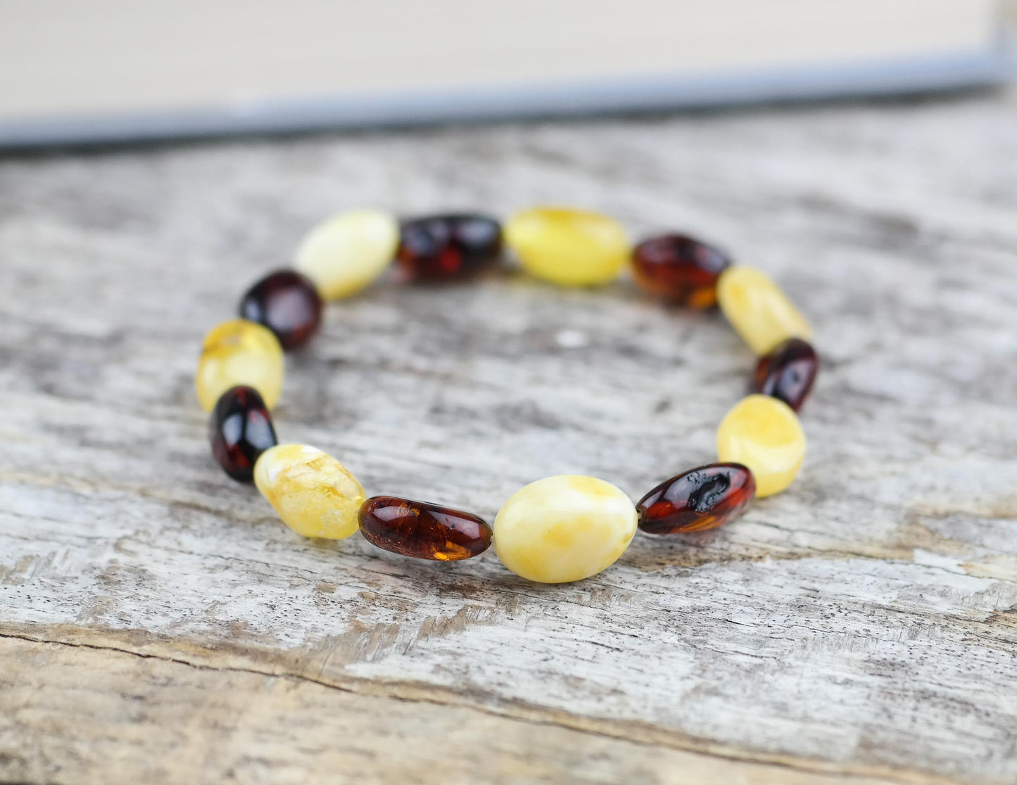 Natural Baltic amber bracelet from bean shaped beads