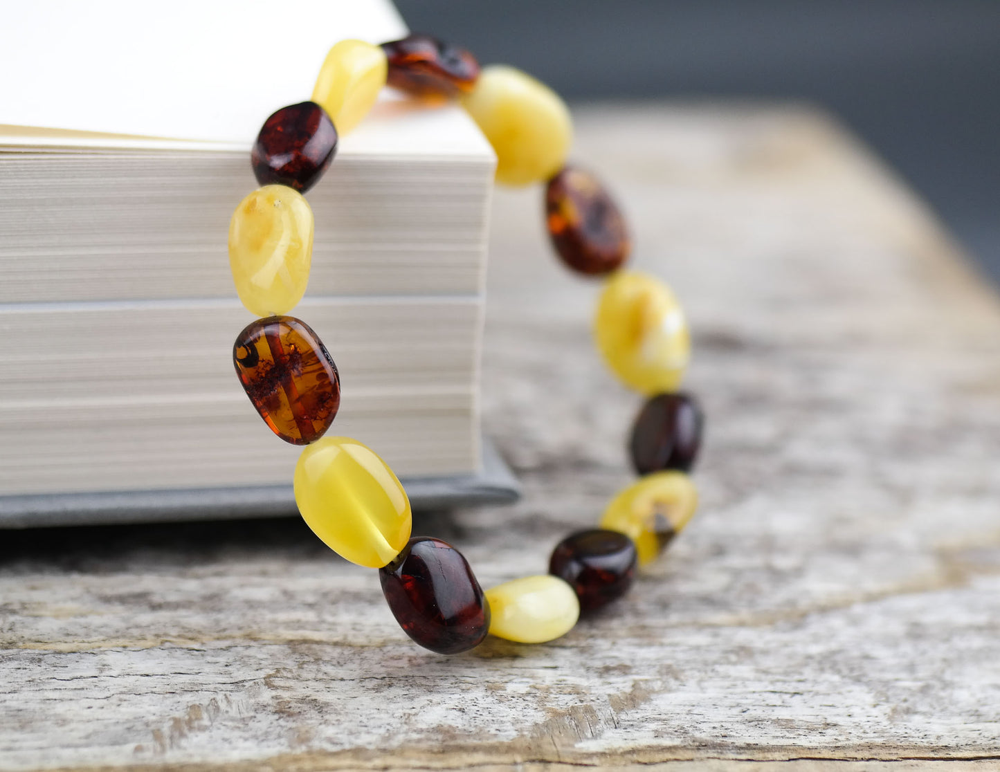 Natural Baltic amber bracelet from bean shaped beads