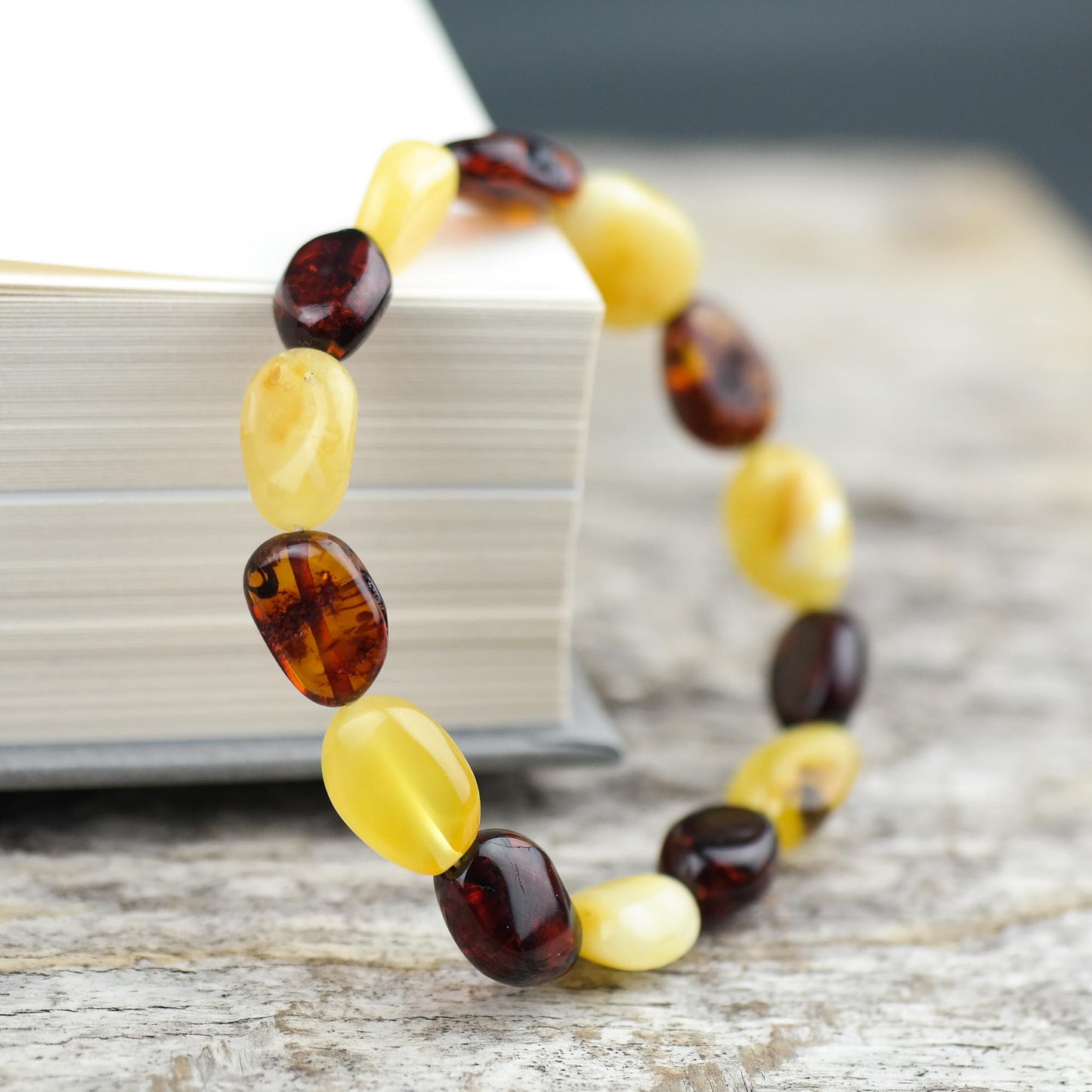 Natural Baltic amber bracelet from bean shaped beads