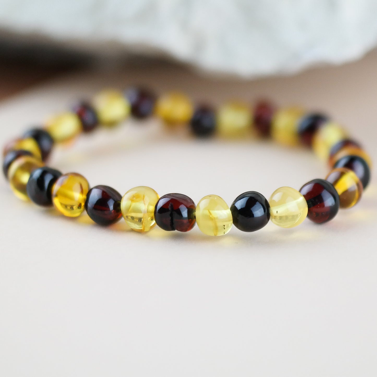 Baroque shaped amber bead bracelet