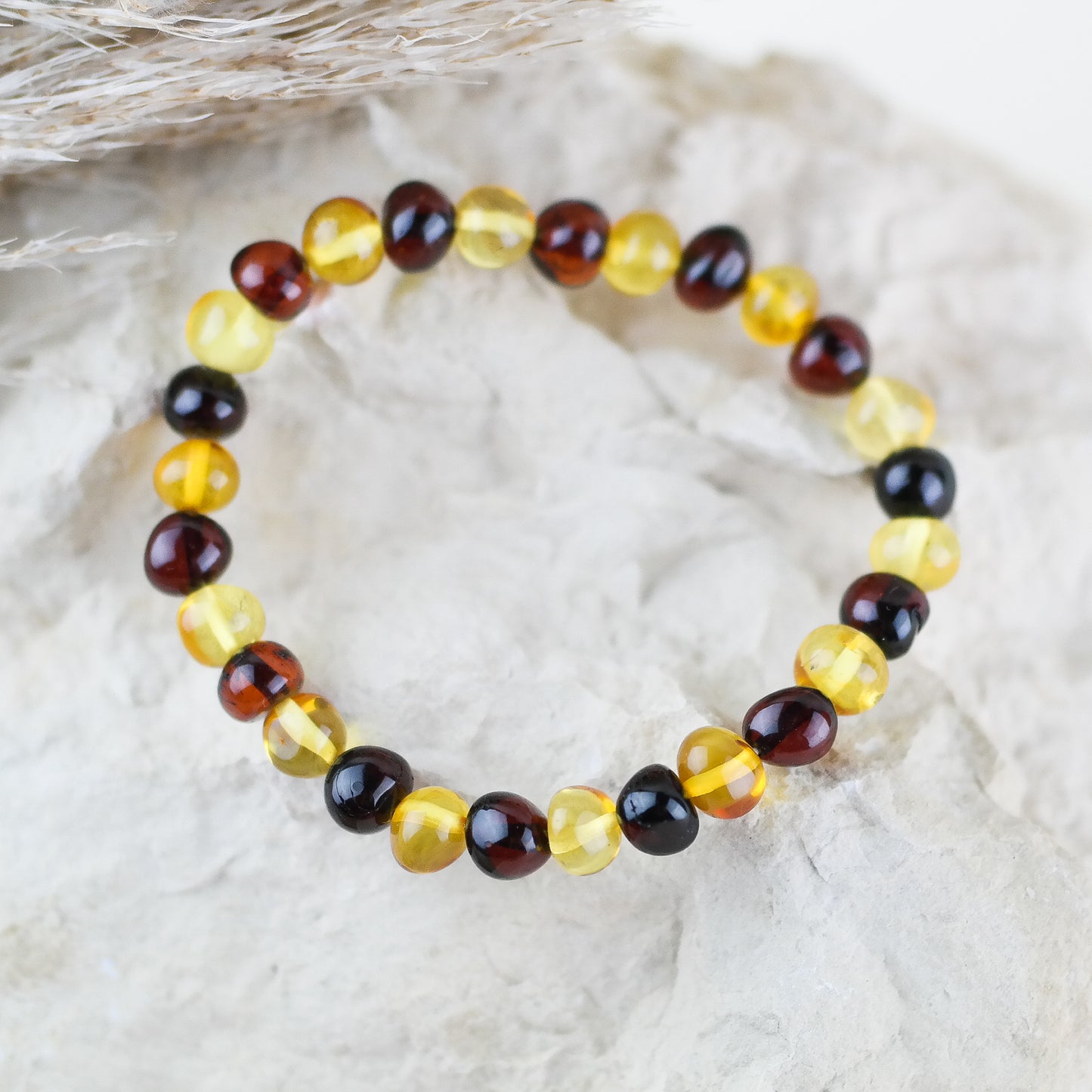 Baroque shaped amber bead bracelet