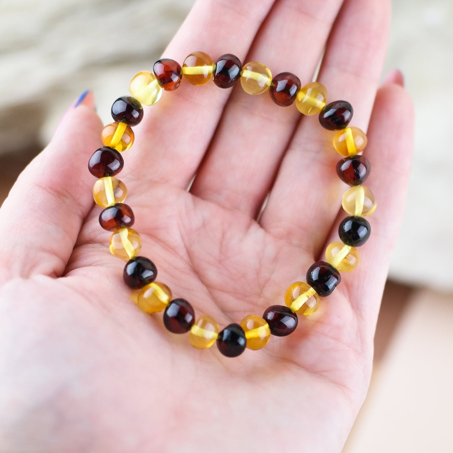 Baroque shaped amber bead bracelet