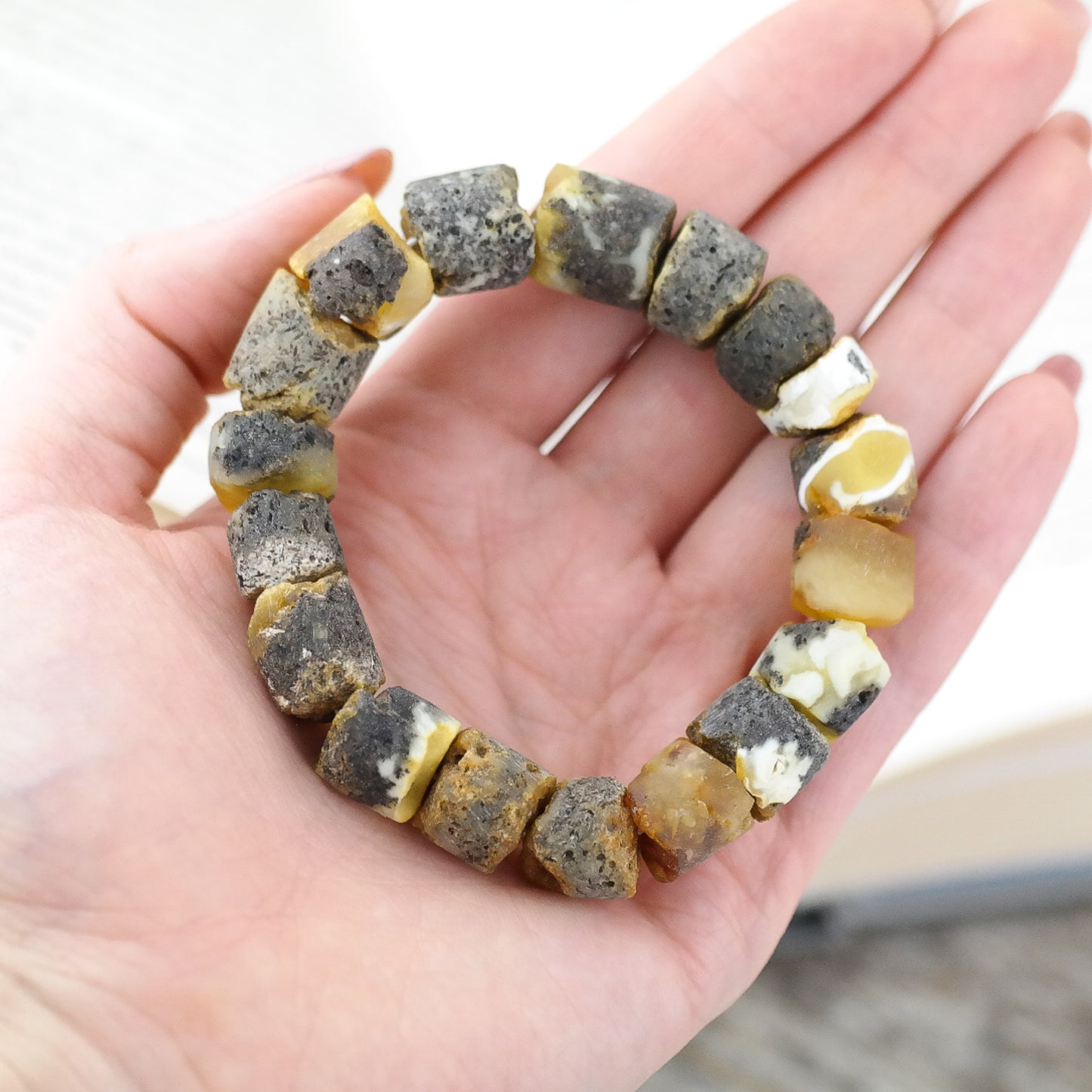 Unique butterscotch green amber bracelet