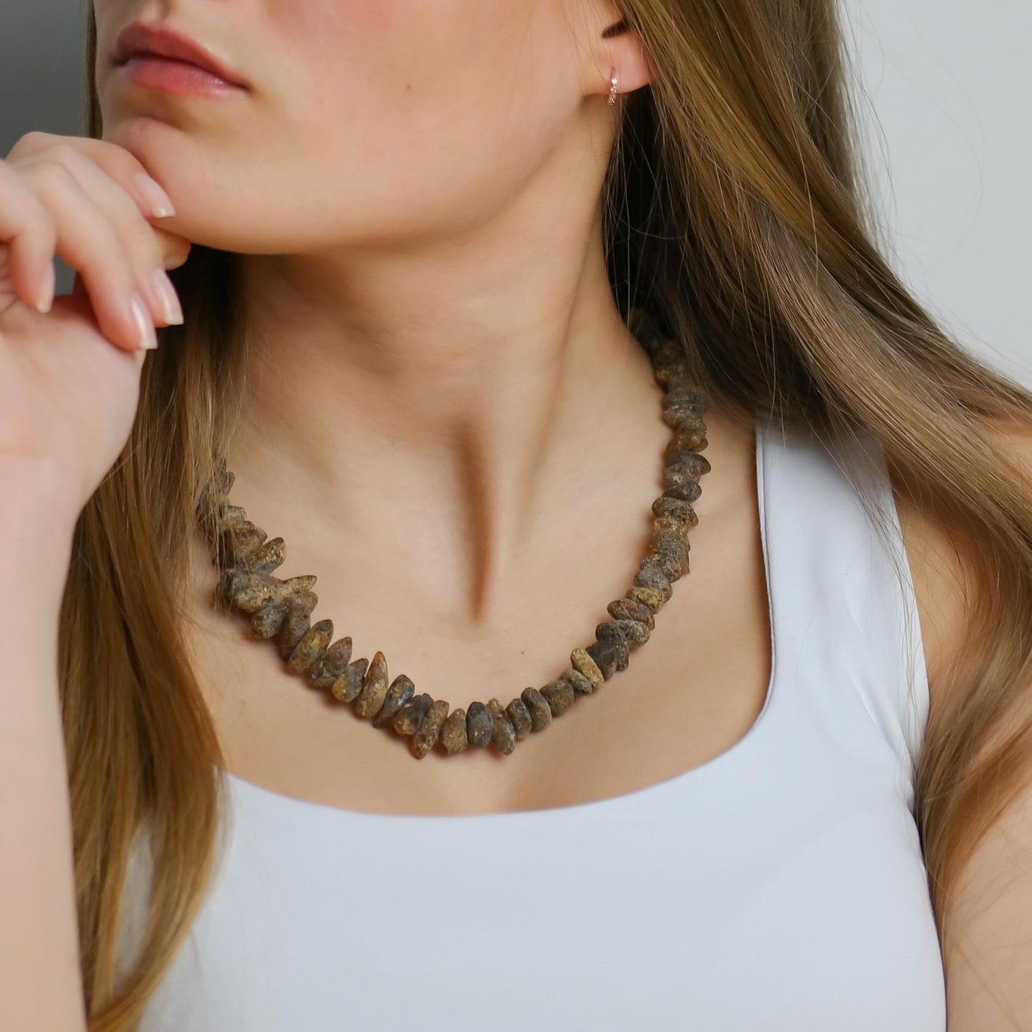 Raw natural amber chip style necklace