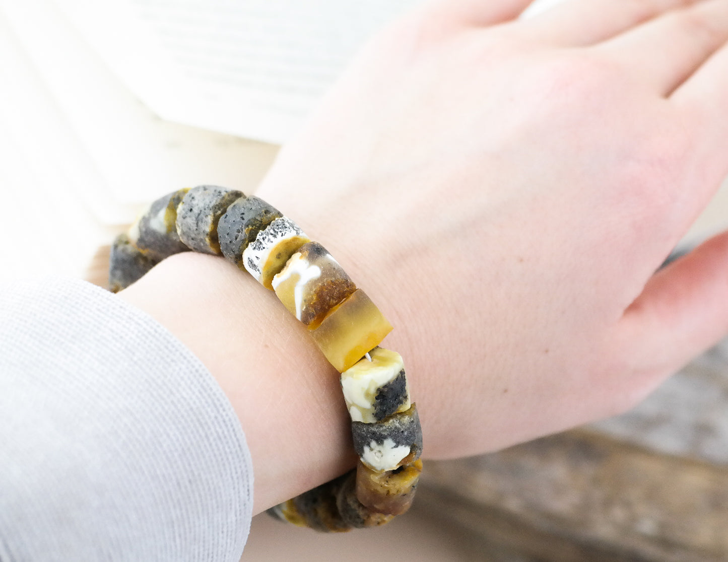 Unique butterscotch green amber bracelet