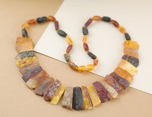 Natural raw amber statement necklace