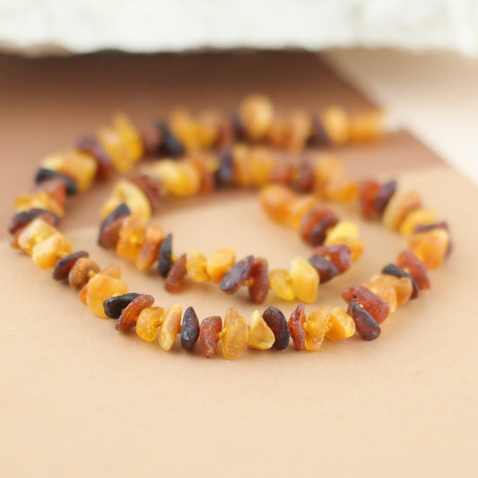 Handmade choker necklace from raw amber beads