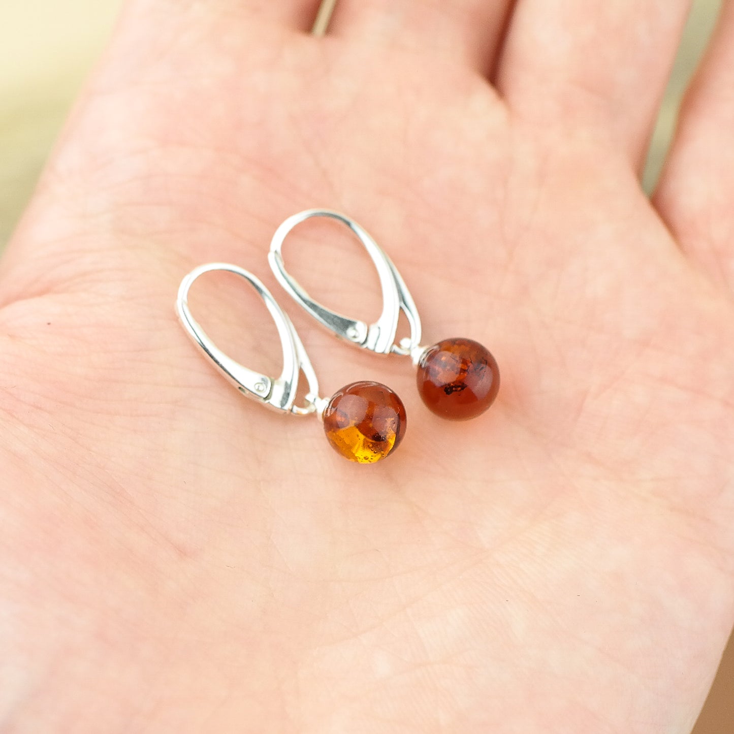 Natural amber drop earrings for women