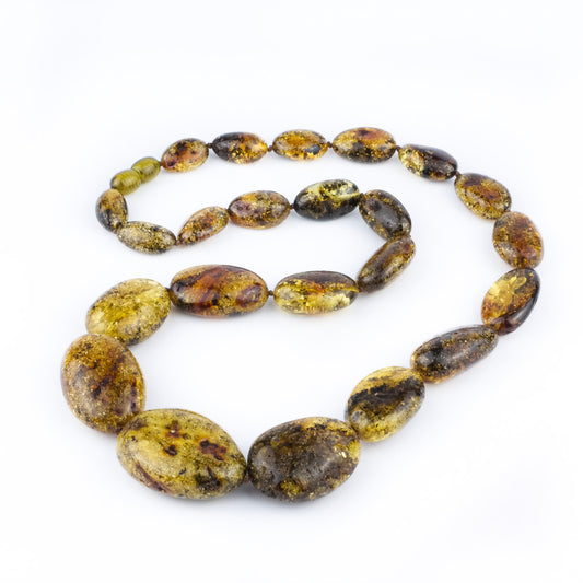 Green amber bean necklace for women