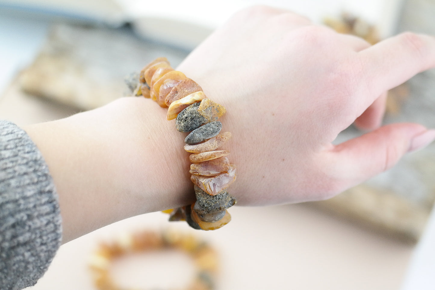 Raw chip style amber bracelets