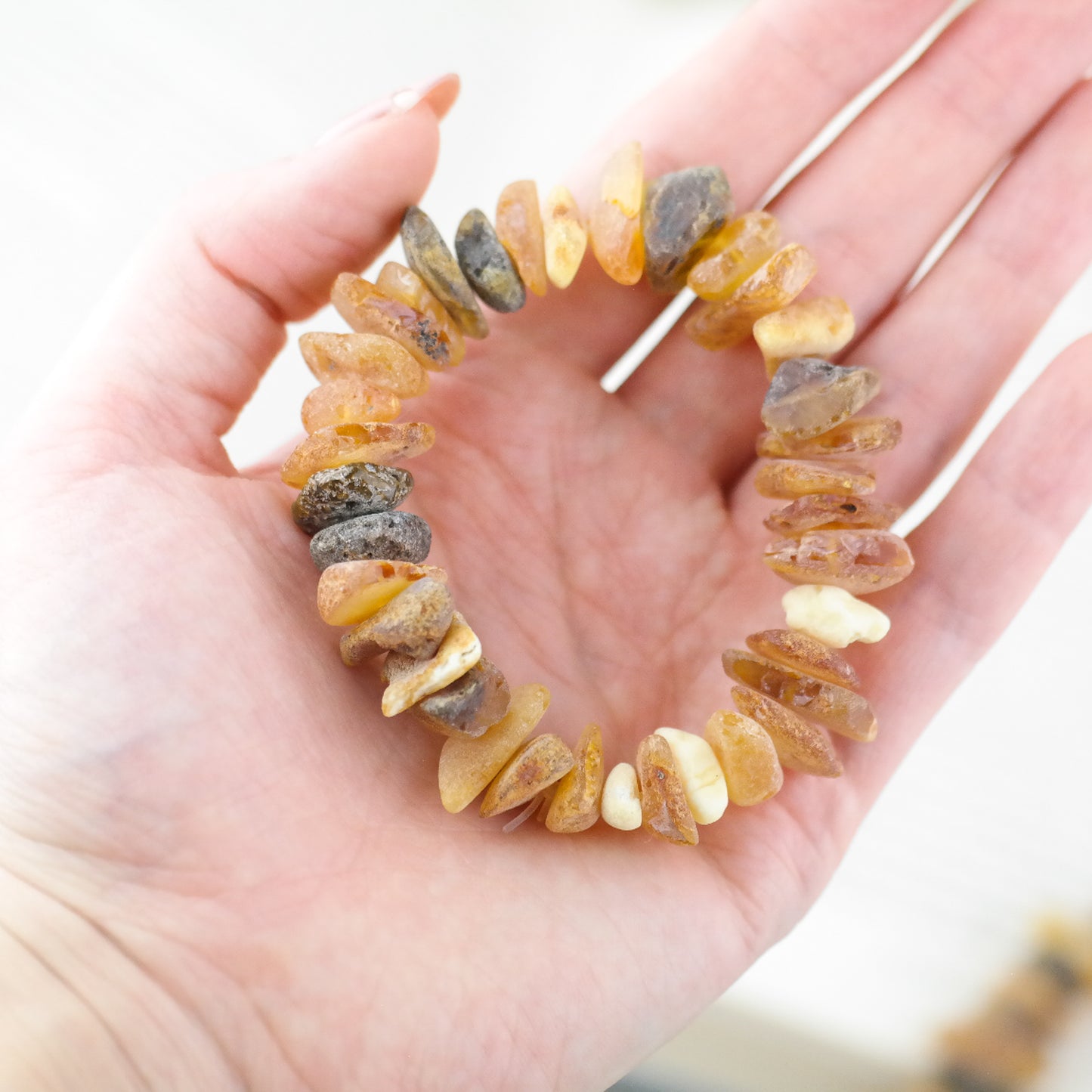 Raw chip style amber bracelets