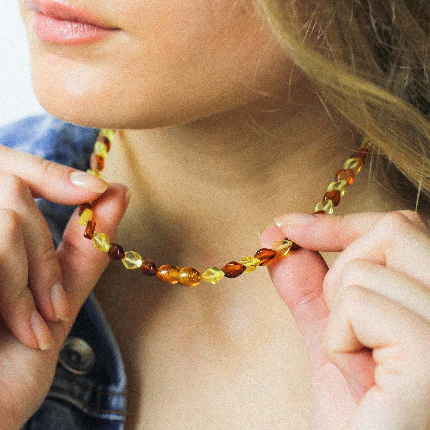 Amber necklace from tear drop shaped beads