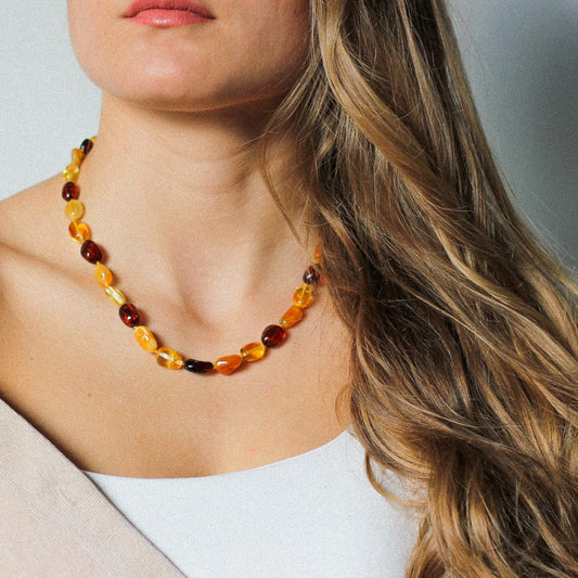 Natural Baltic amber necklace made of bean style beads