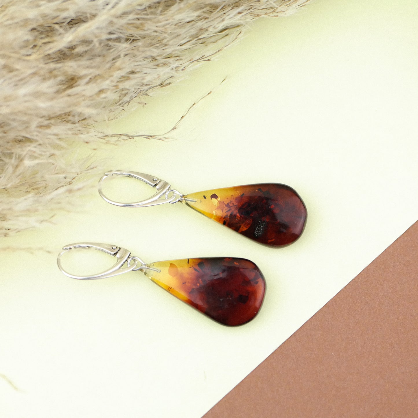 Ombre drop earrings from natural amber