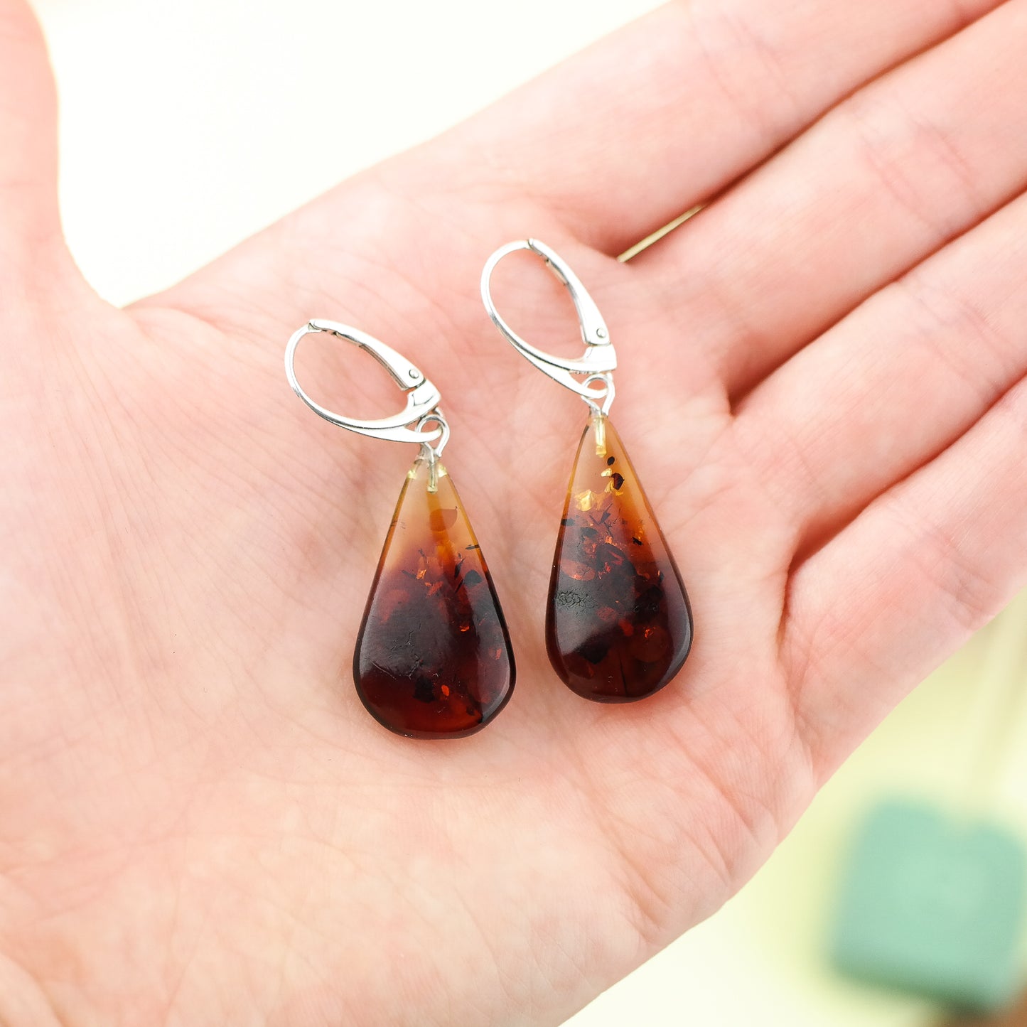 Ombre drop earrings from natural amber