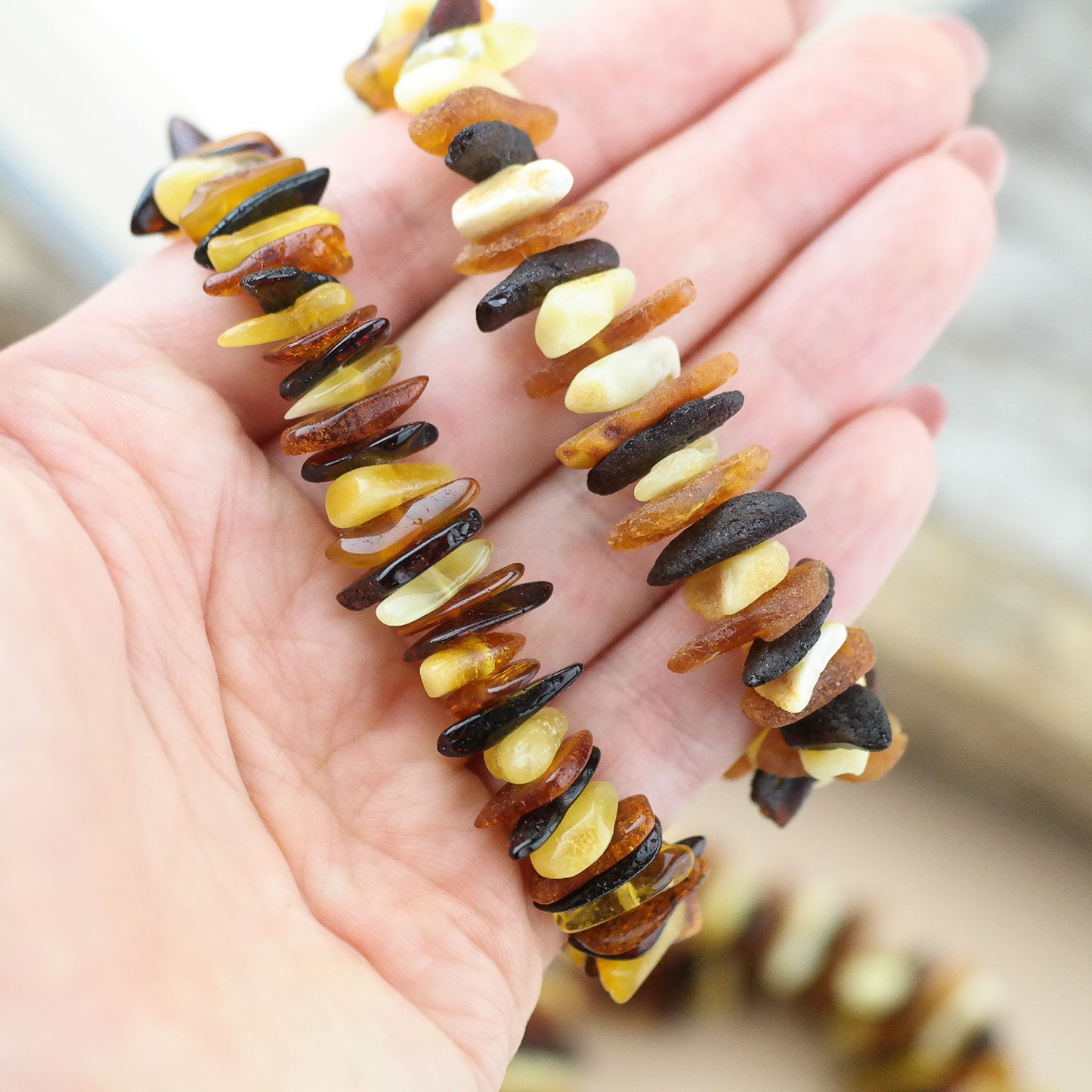 Unisex chip style amber bracelets