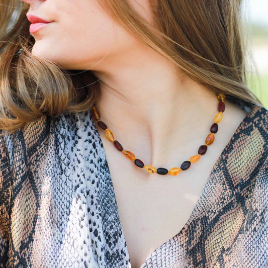 Colourful natural raw amber necklaces for women