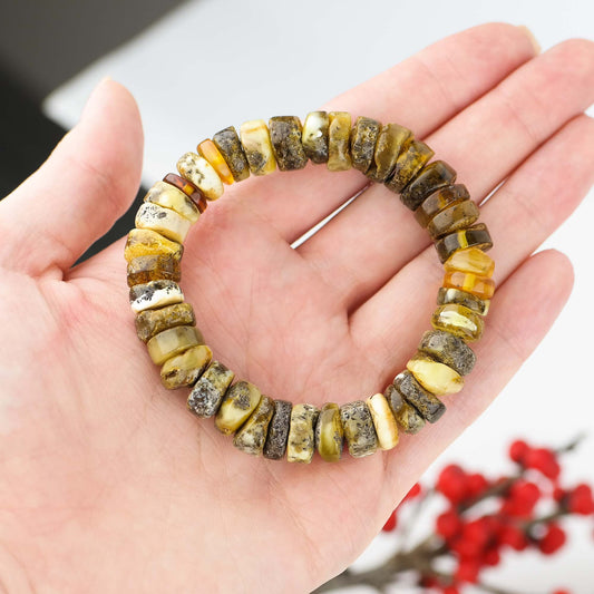 Beaded bracelet from tube shaped amber beads