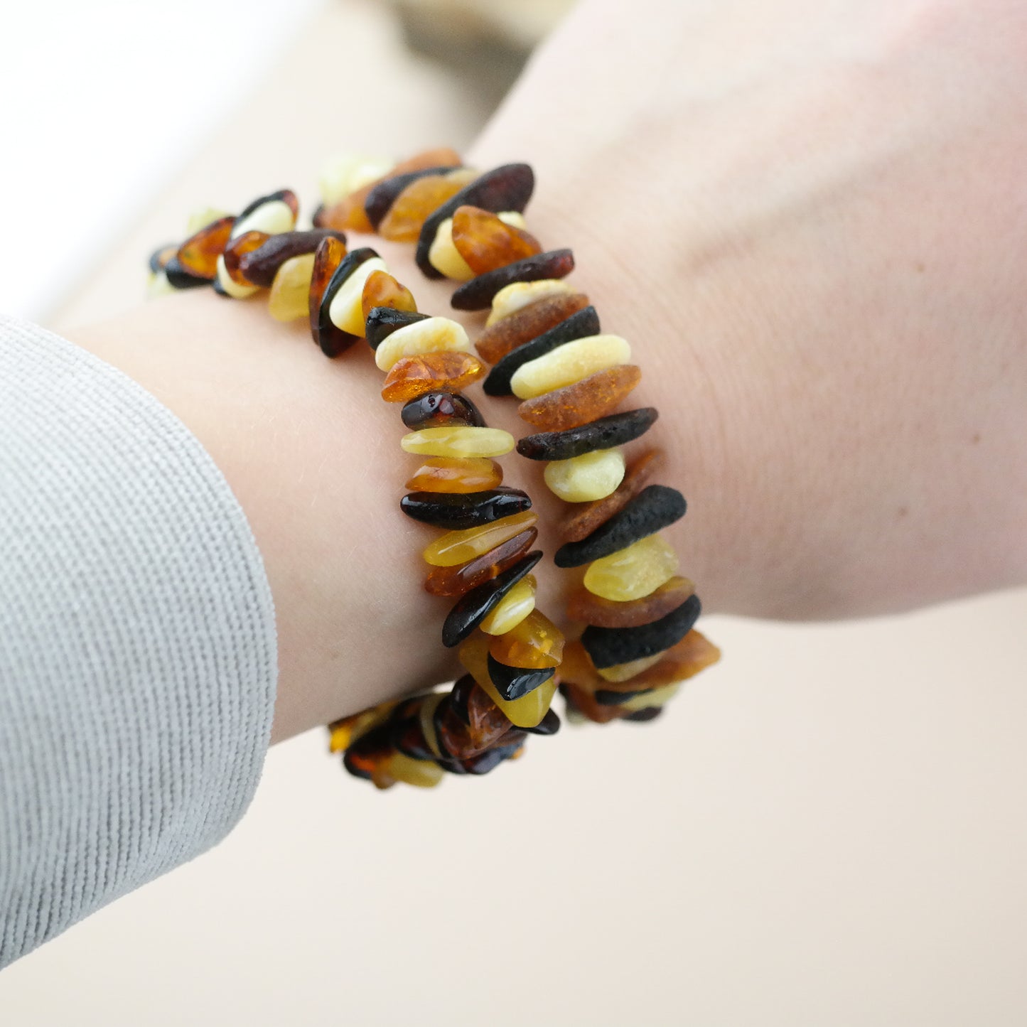 Unisex chip style amber bracelets