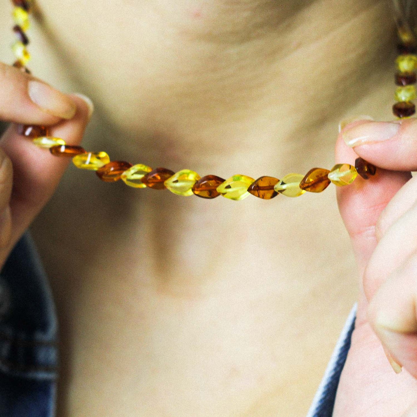 Amber necklace from tear drop shaped beads