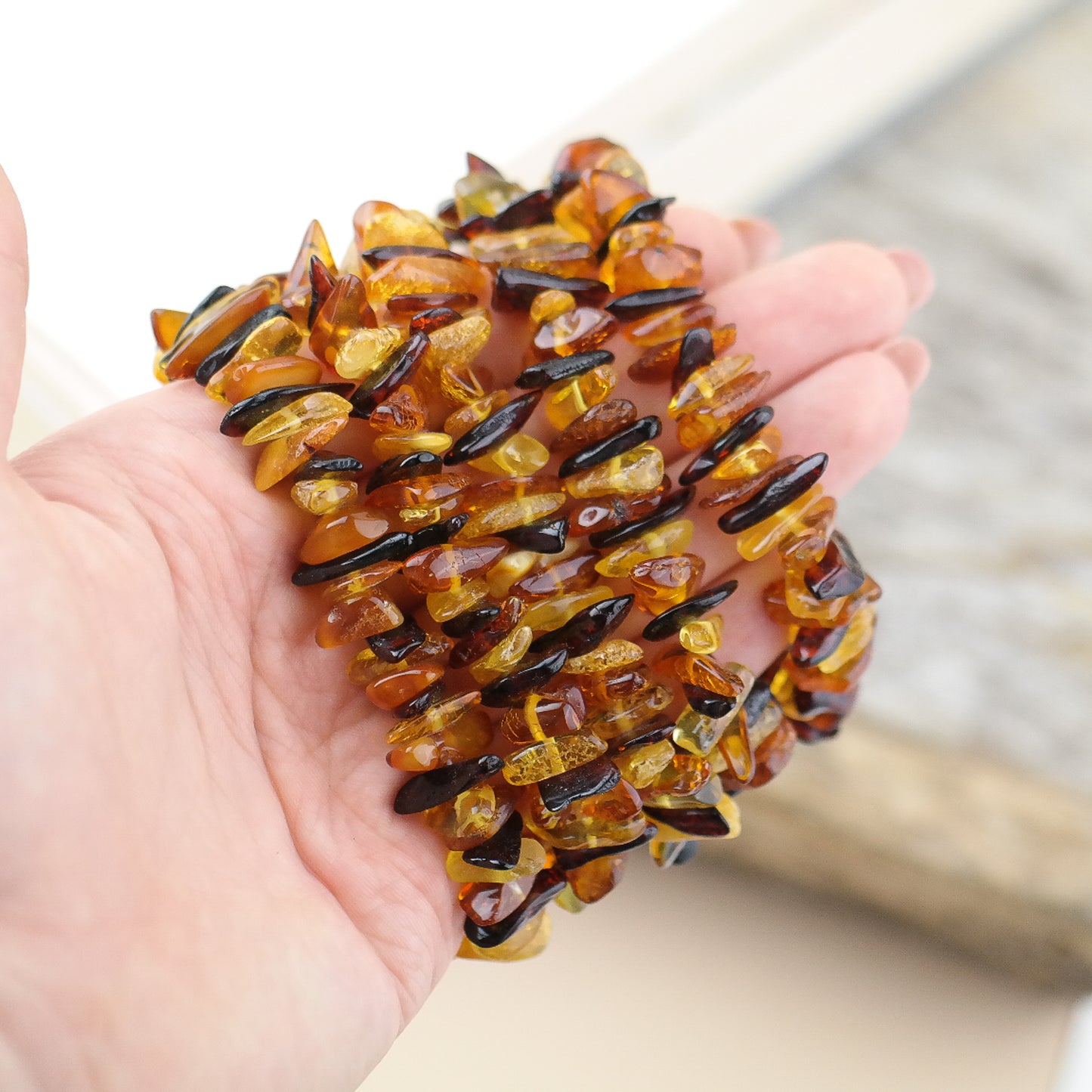 Unique chip style, unisex amber bracelets