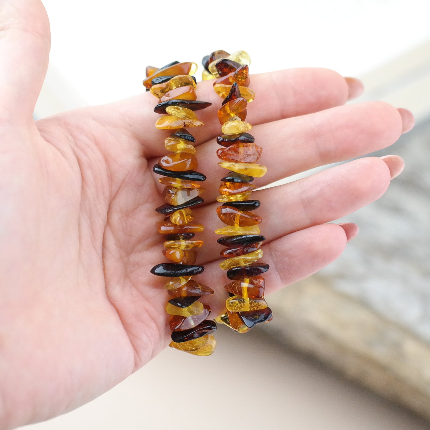 Unique chip style, unisex amber bracelets